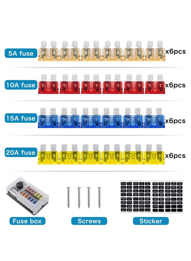 يُسلِّم صندوق فيوزات 12 فولت ذو 12 مخرجًا، حامل فيوزات شفرة 12 فولت، صندوق فيوزات مقاوم للماء ذو 12 دائرة مع ناقل سالب ومؤشر LED للسيارات 12 فولت/24 فولت، عربات الجولف، الشاحنات، السيارات، القوارب، المركبات البحرية، المركبات الترفيهية، الشاحنات الصغيرة - Image 2